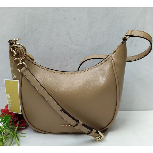 Michael Kors Cheryl Camel Tan Leather Zipper Messenger Crossbody Bag - NWT $328 - Picture 1 of 16